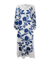 white longsleeves blue embroidery dress