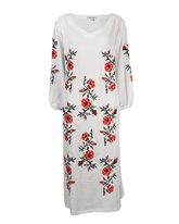 White kaftan with flower embroidery