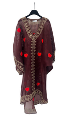 Maroon kaftan with hearts embroidery