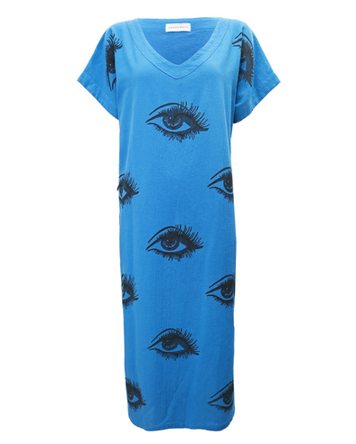 Eye hand blocked blue kaftan
