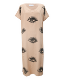 Eye hand blocked beige kaftan