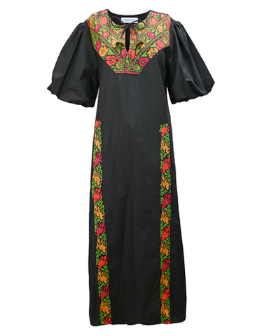 Palestinian upcycled embroidery puff sleeves dress