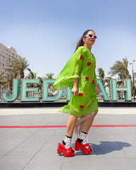 GREEN KAFTAN WITH HEARTS EMBROIDERY