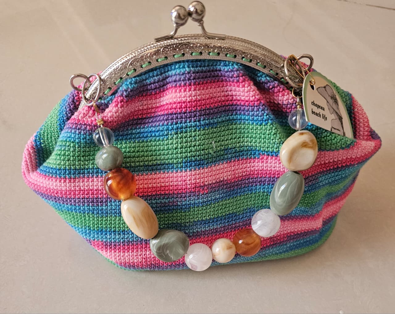 Multi color crochet hand bag