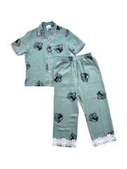 SHALKY HAND BLOCK PRINTED GREEN SHIRT AND PANTS SET (ADULT)