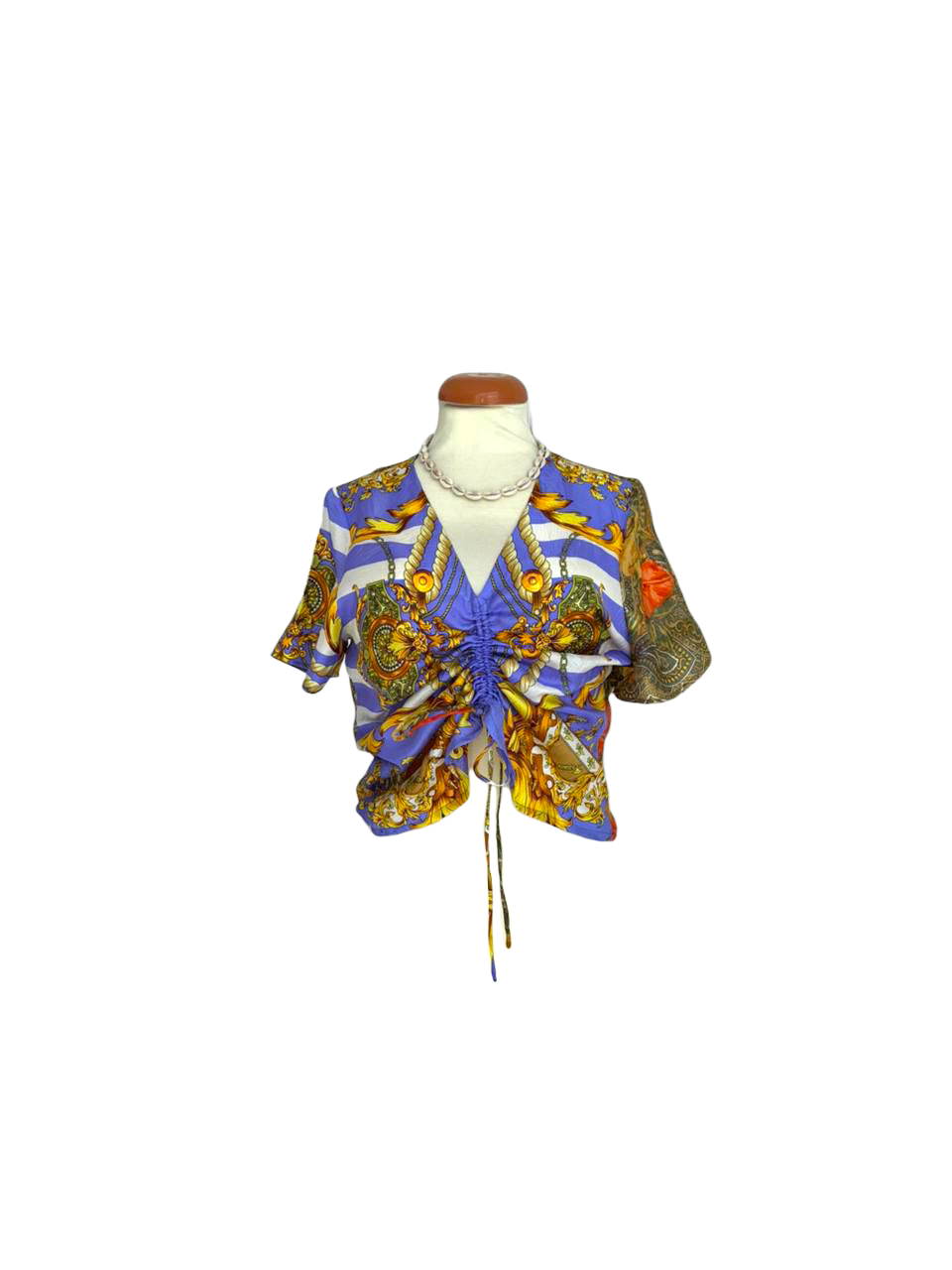 Upcycled silk scarf top( adjustable front)