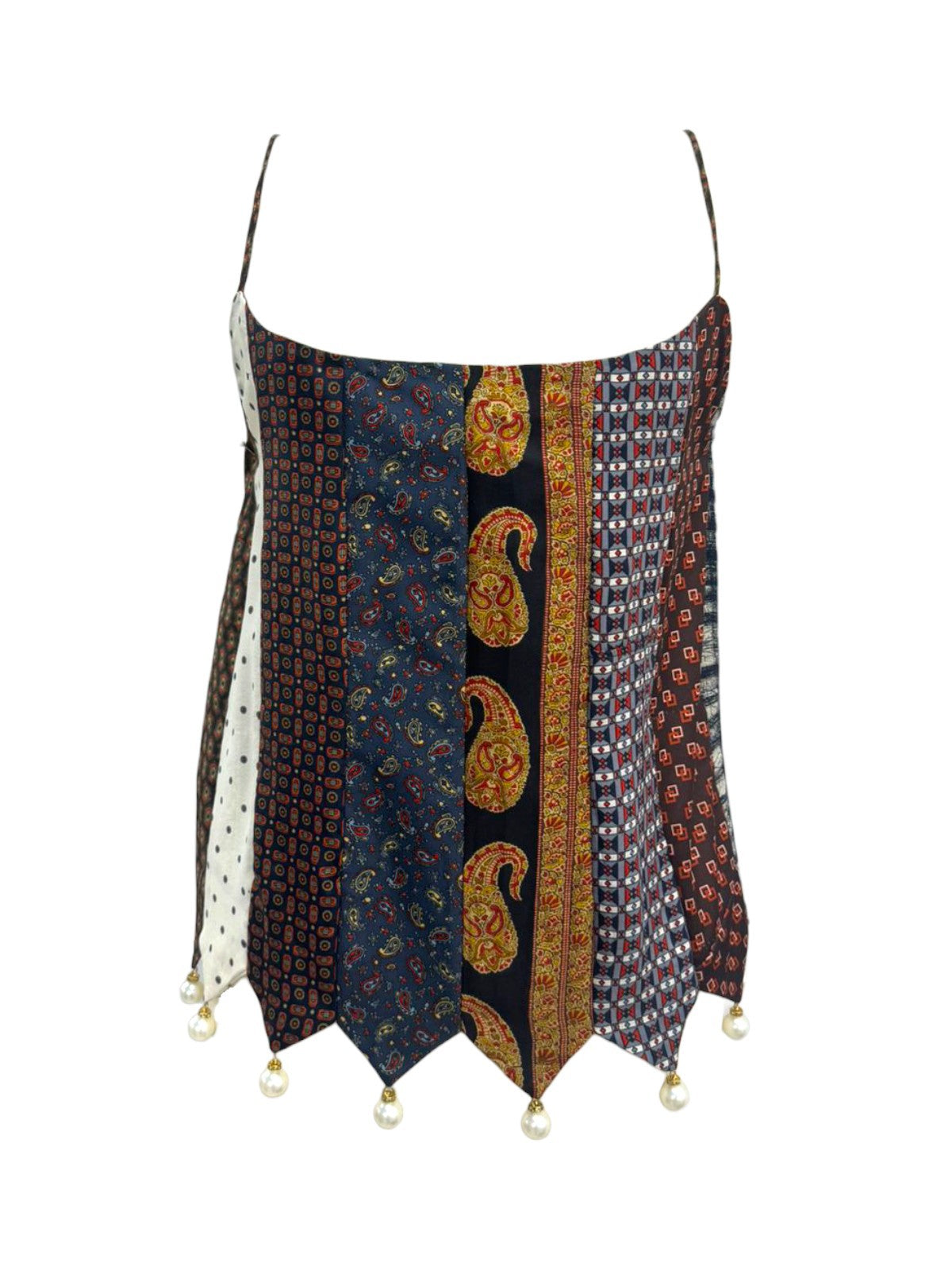 VINTAGE UPCYCLED TIES TOP WITH PEARLS