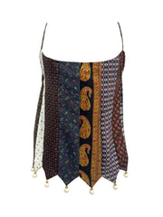 VINTAGE UPCYCLED TIES TOP WITH PEARLS