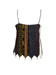 VINTAGE UPCYCLED TIES TOP WITH PEARLS
