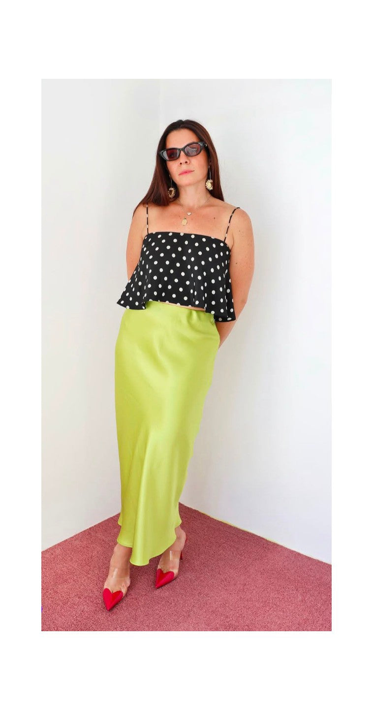 Silk neon green flowy skirt
