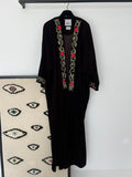 Syriana brown abaya with gold embroidery and red flowers