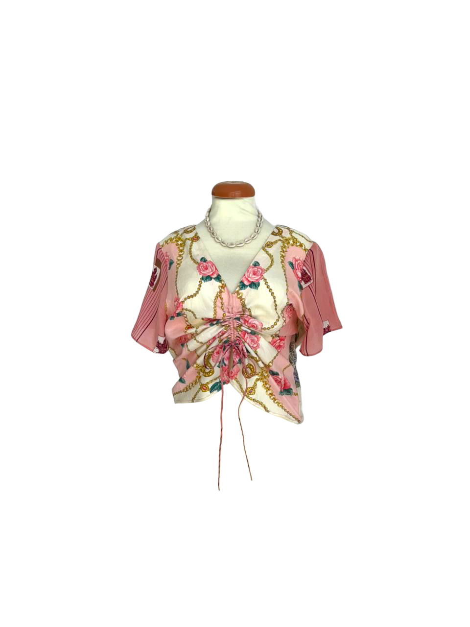Upcycled silk scarf top( adjustable front)