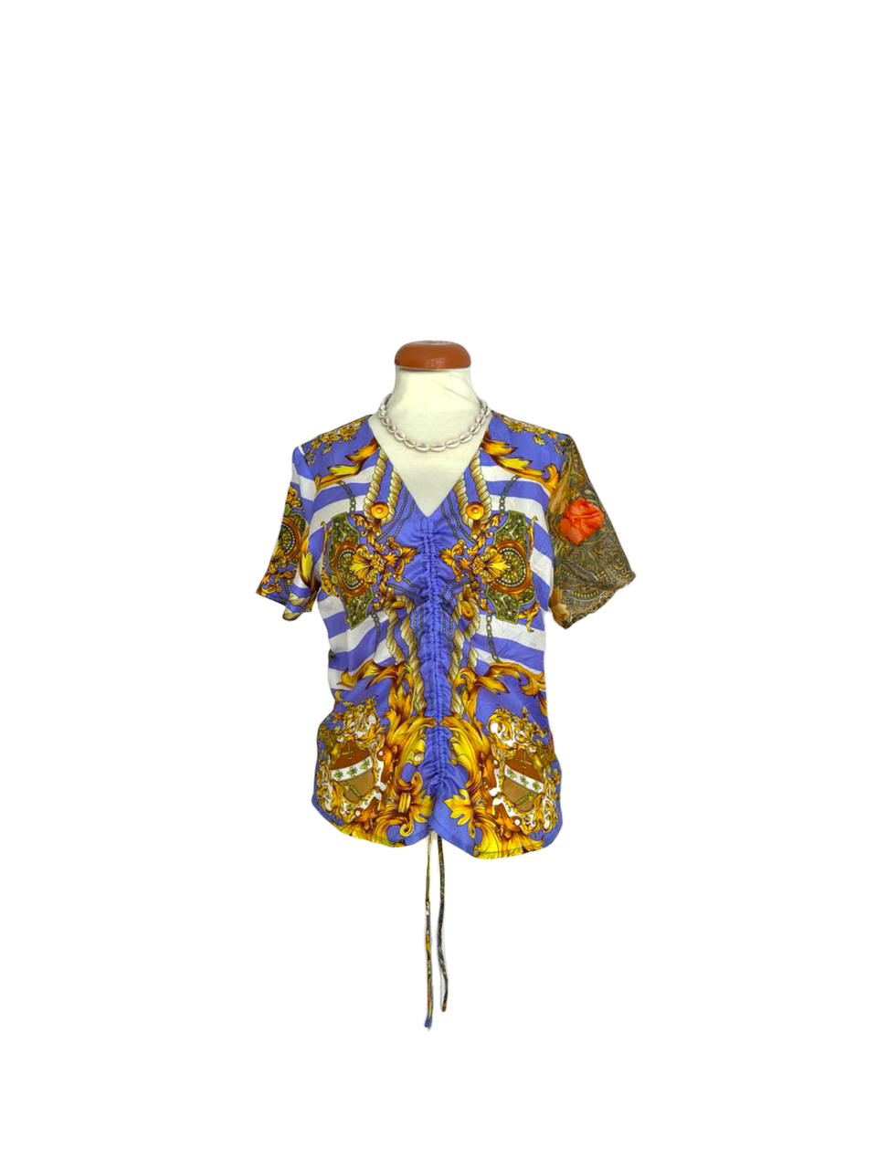 Upcycled silk scarf top( adjustable front)