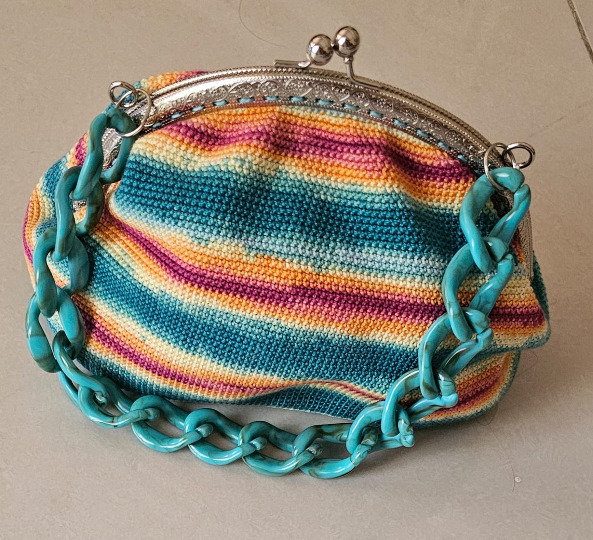 Multi color crochet hand bag