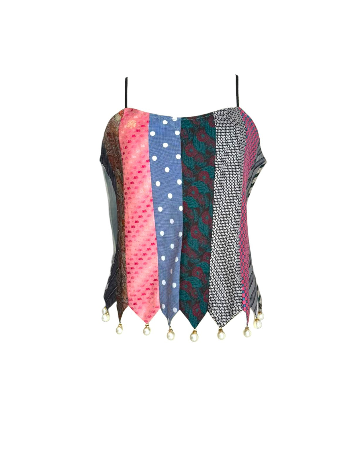 Upcycled vintage tie top with pearls
