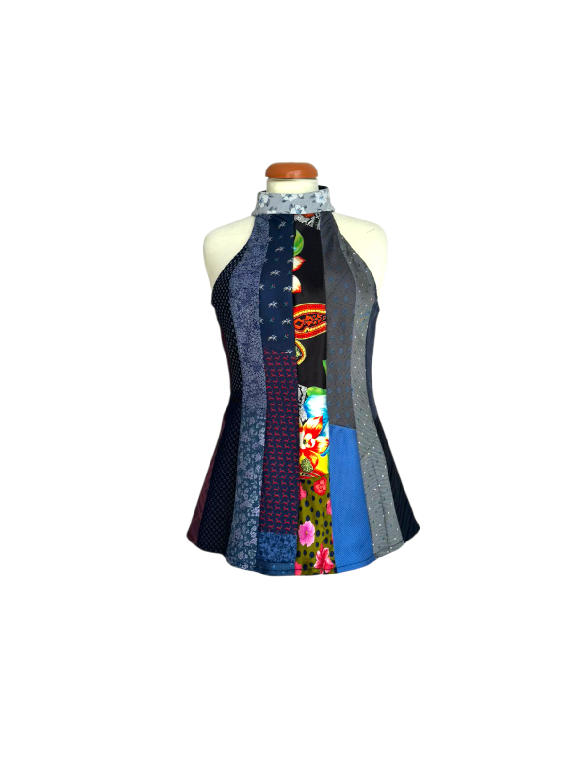 UPCYCLED TIE HALTER NECK TOP