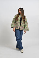 GREEN COTTON JACKET WITH PINK