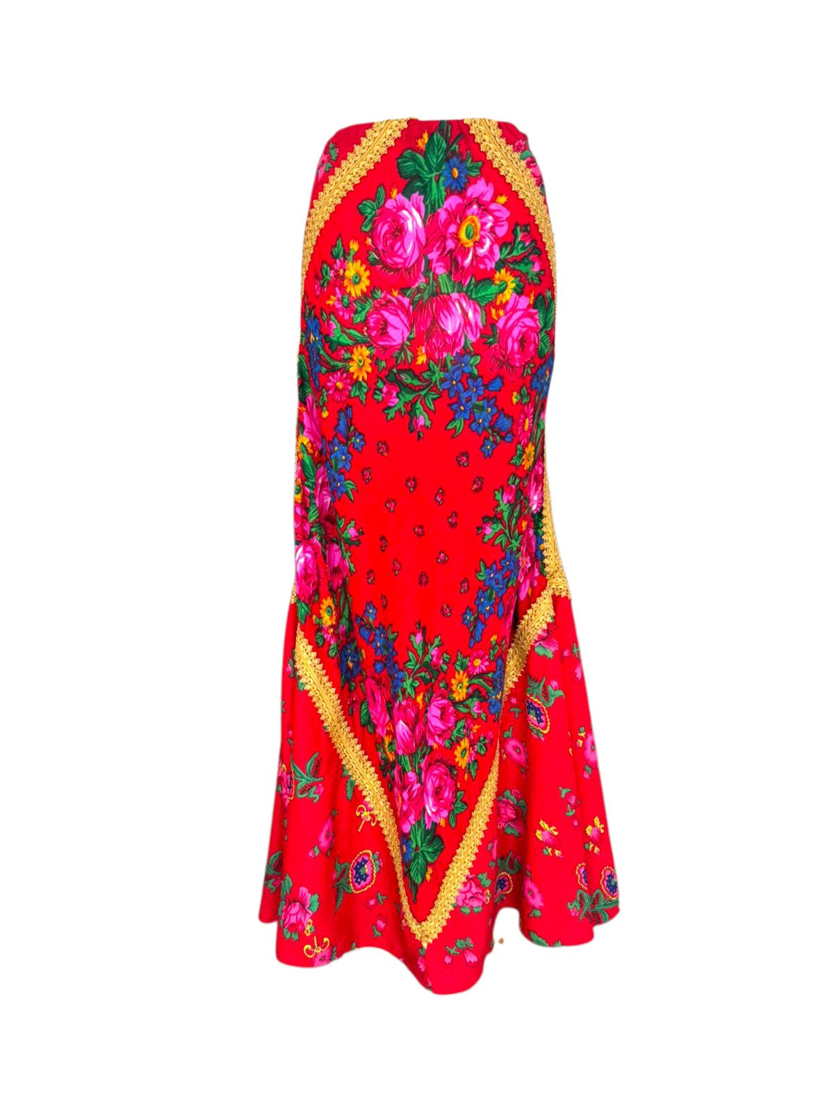 UPCYCLED FLOWERY SCARF MAXI RED SKIRT