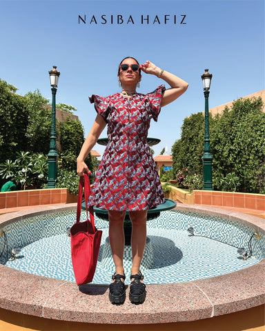 Red koi mini dress