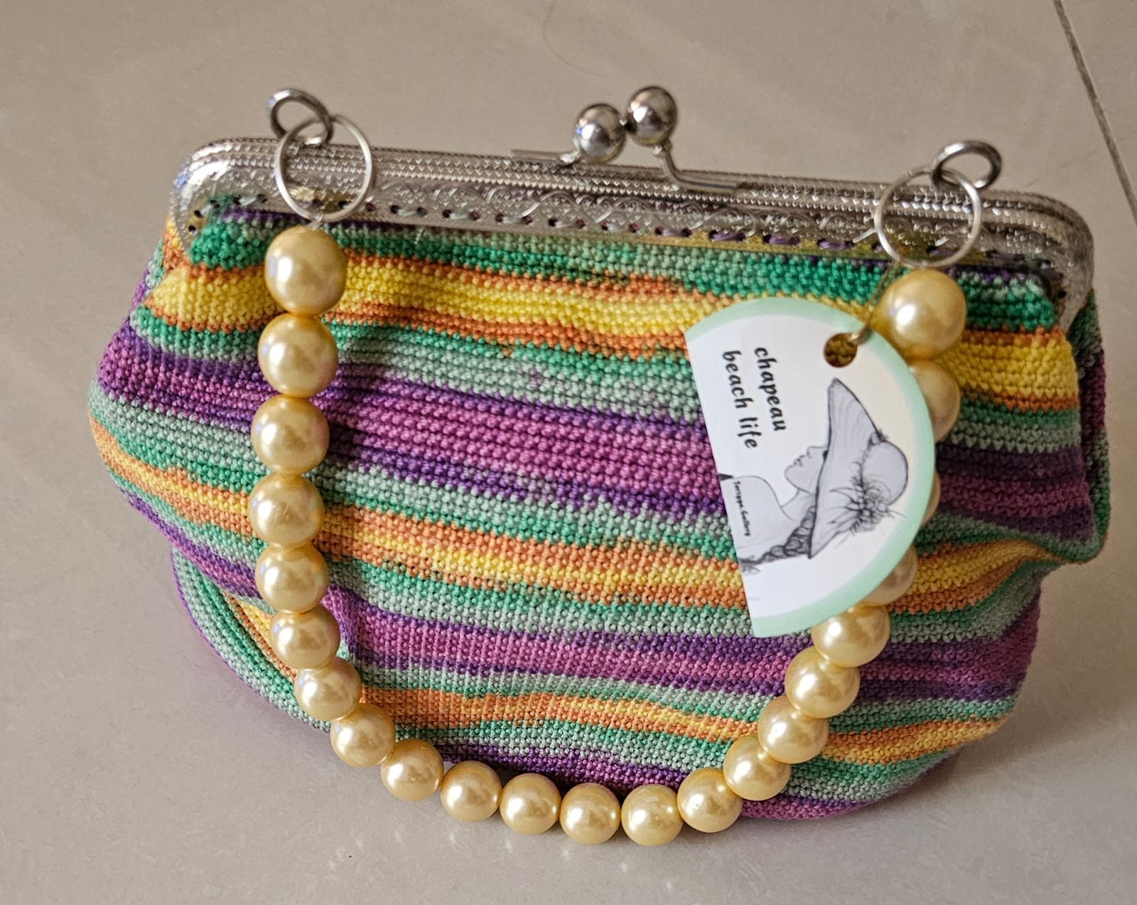 Multi color crochet hand bag
