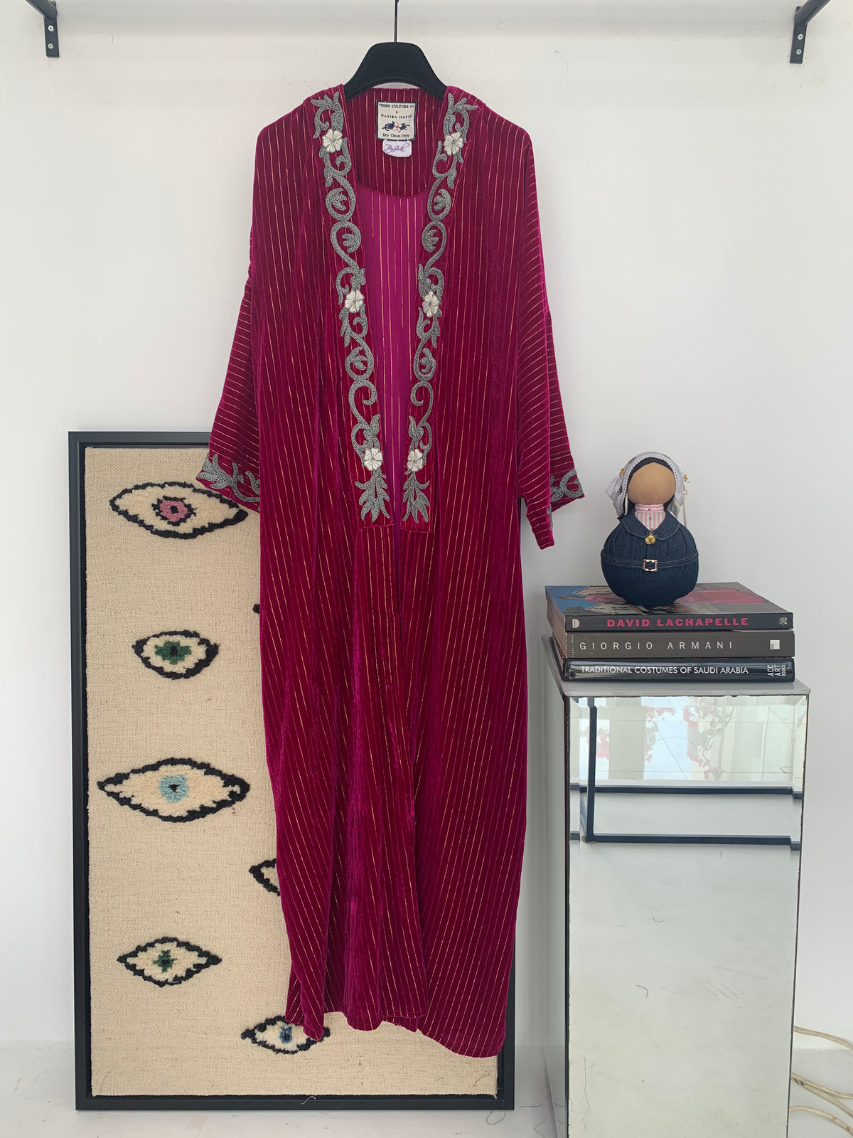 Syriana pink abaya silver embroidery with white flowers