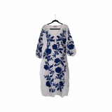 white longsleeves blue embroidery dress