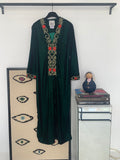 Syriana green kaftan gold embroidery with red flowers