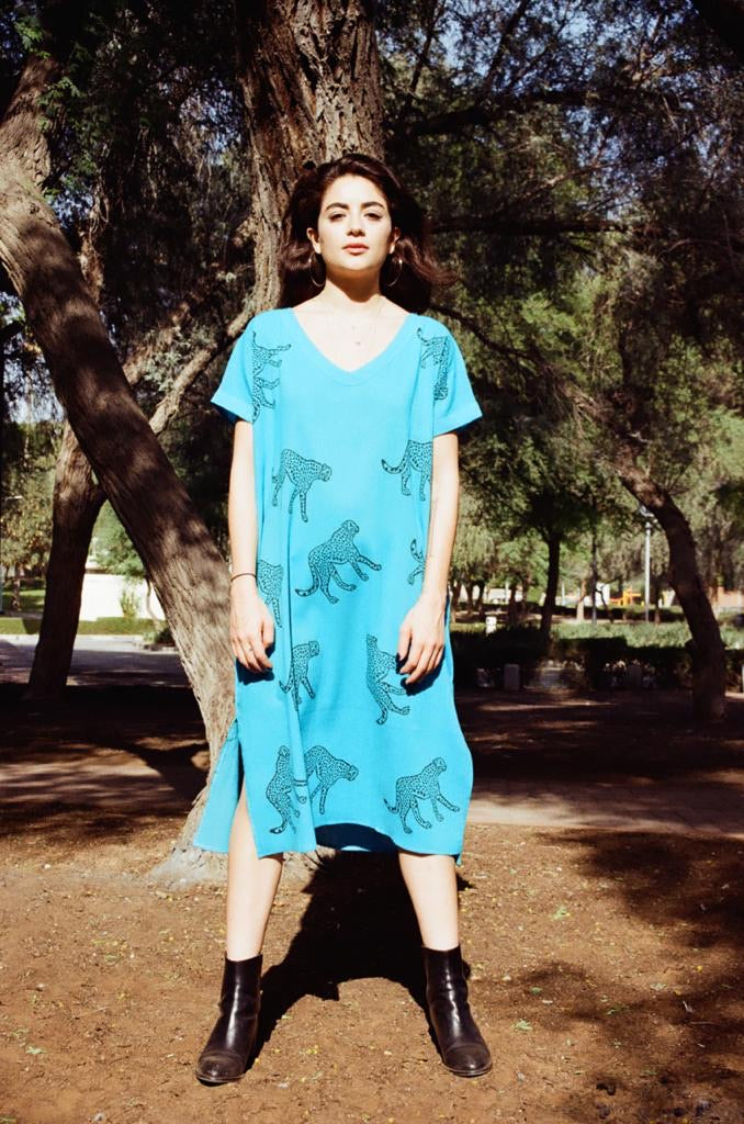 Leopard printed kaftan- blue