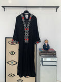 Syriana black kaftan silver embroidery with red flowers
