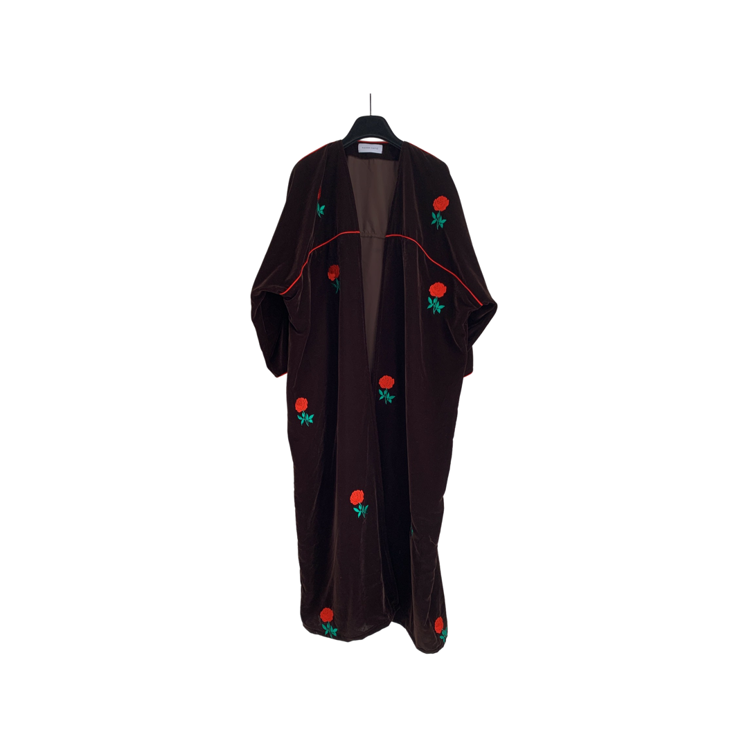Rose embroidery brown velvet abaya