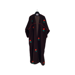 Rose embroidery brown velvet abaya
