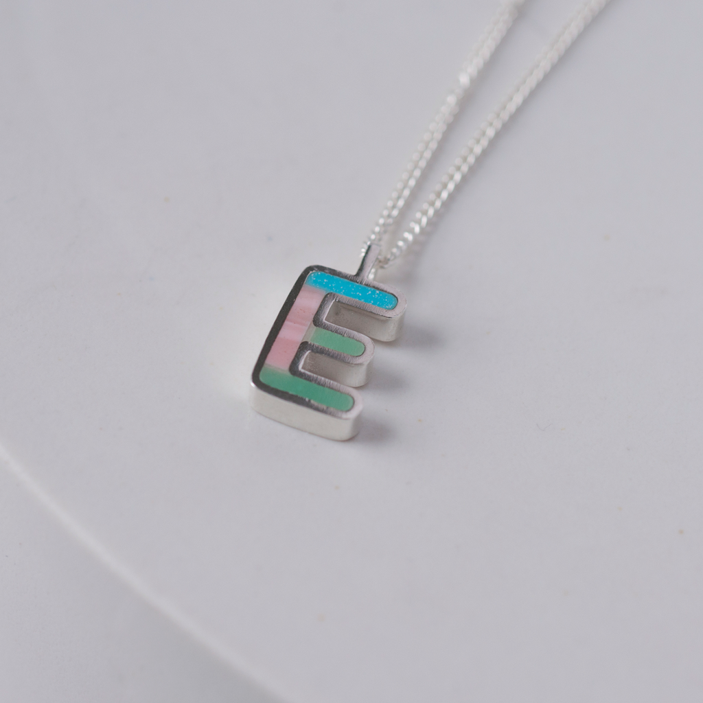 Silver multi inlay letter charm