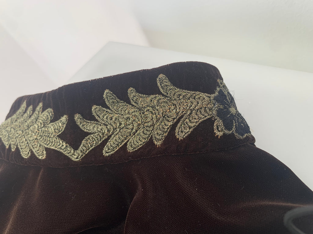 Syriana brown top gold embroidery with black flowers
