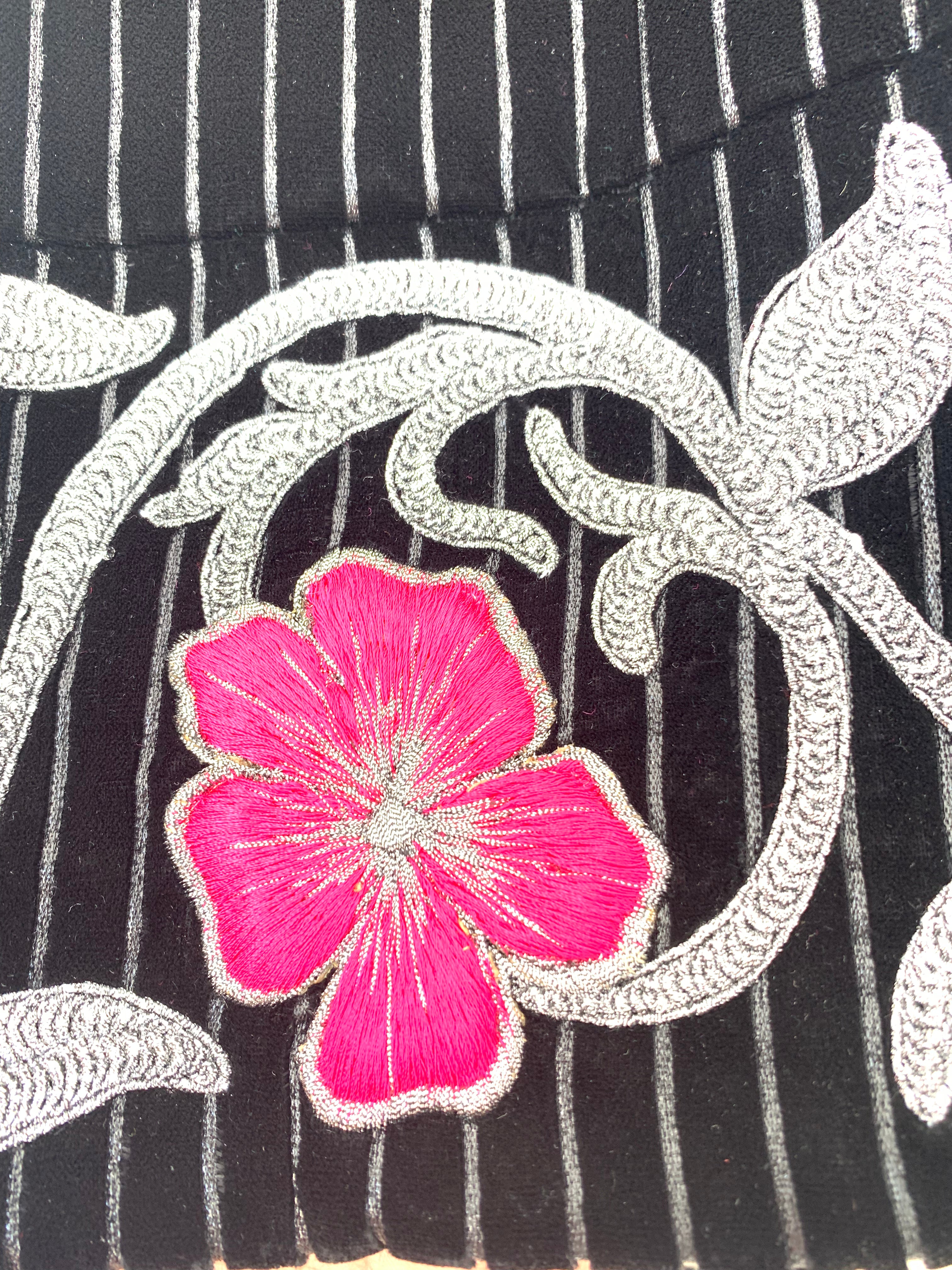 Syriana black pants silver embroidery with pink flowers