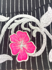 Syriana black pants silver embroidery with pink flowers